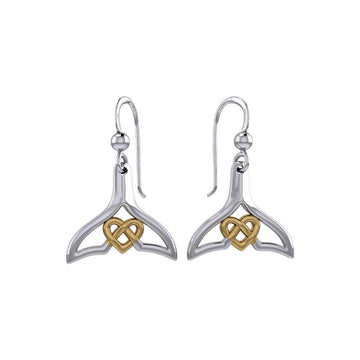 Whale Tail and Celtic Heart Silver with 14K Gold Accent Earrings MER2163 - Jewelry